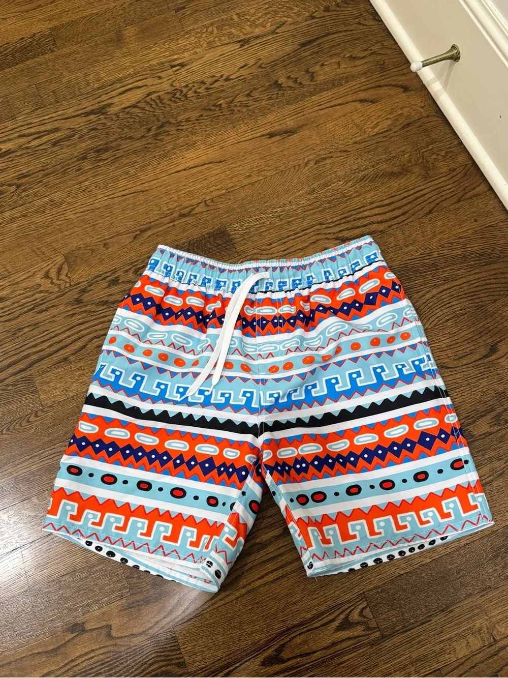 Men's Blue & Orange Geometric Swim Hybrids